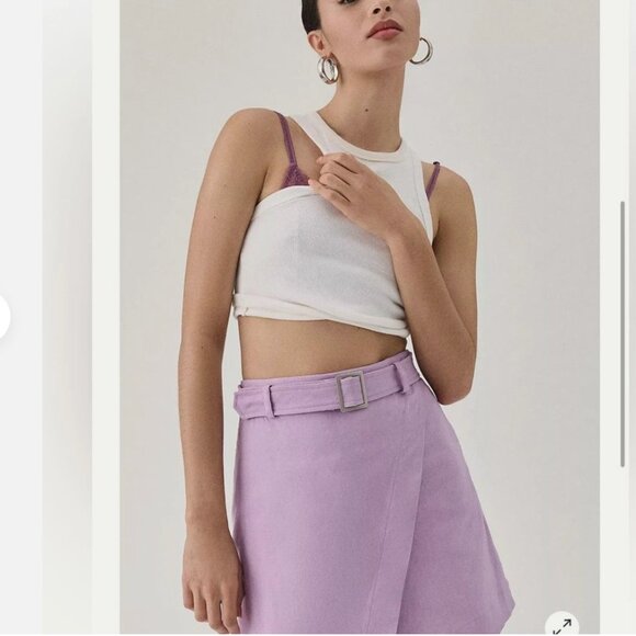 Anthropologie Maeve Belted Faux Wrap Mini Skirt - Lavender - US10, US12 - NWT - Picture 4 of 8
